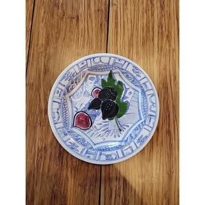Gien France Oiseau Blue Fruits Bread Plate Figs 6.5"